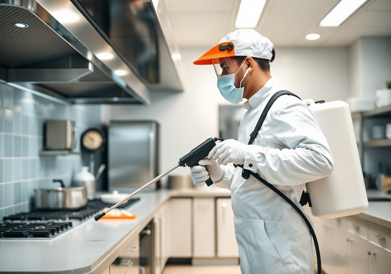 Technicien Proxilys en intervention de dératisation dans une cuisine professionnelle